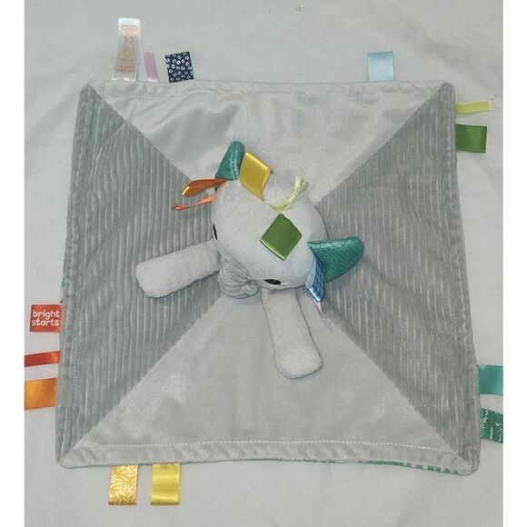 Bright Starts Gray Elephant Security Baby Blanket Lovey Green 13.5" x 13.5" - Picture 3 of 8